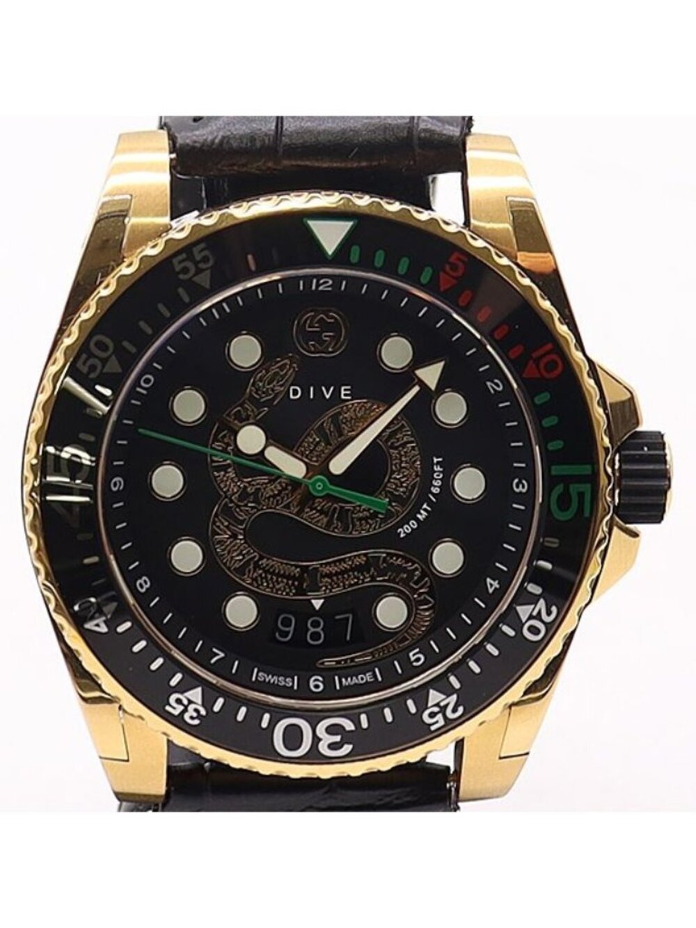 Gucci Dive 136.2 Black Dial Snake Date Watch